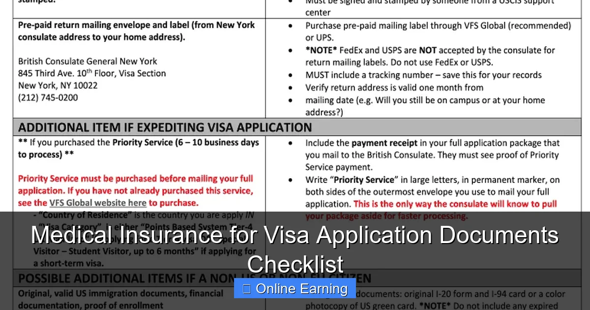 Medical Insurance for Visa Application Documents Checklist
