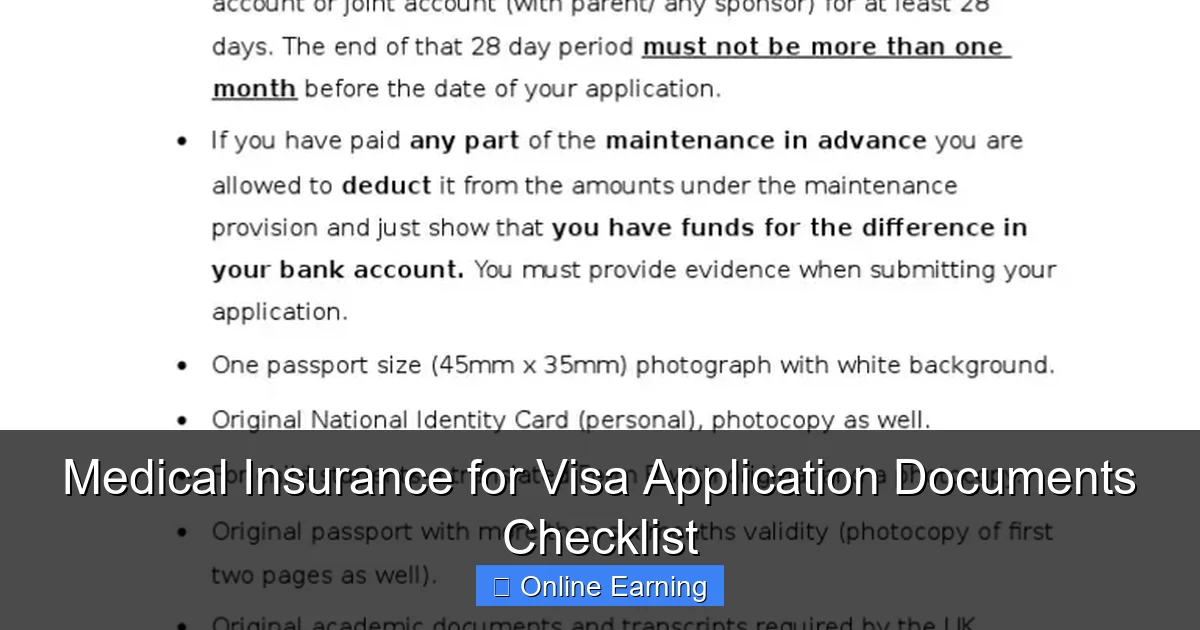 Medical Insurance for Visa Application Documents Checklist